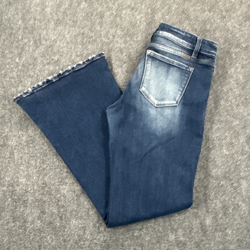 Kancan Signature Womens 29 Mid-Rise Flare Distressed Medium Wash Denim Jeans